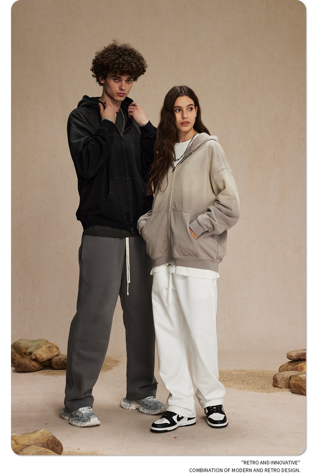 Spray-Dye Washed Oversize Zipper Hoodie WN10009