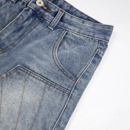 Panel Washed Denim Half Jeans WN26967