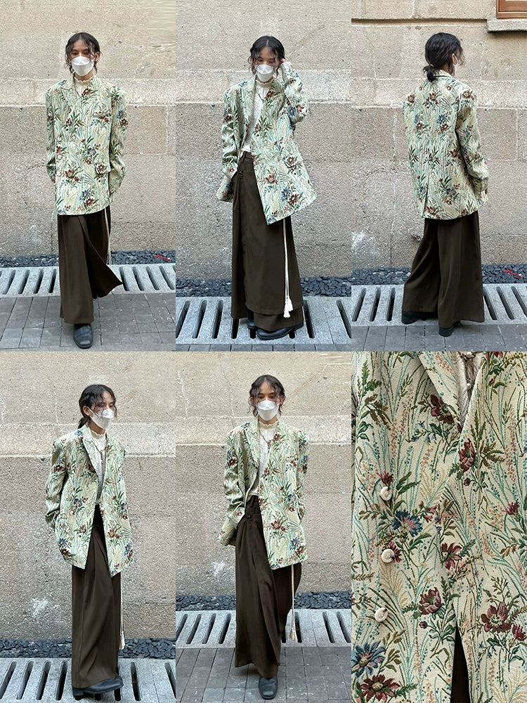 Floral Shoulder-Pad Jacquard Tailored Jacket WN20023