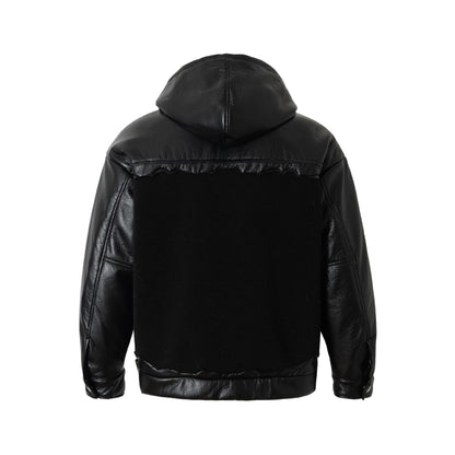 Lamb Fleece Splicing PU Leather Jacket WN21923