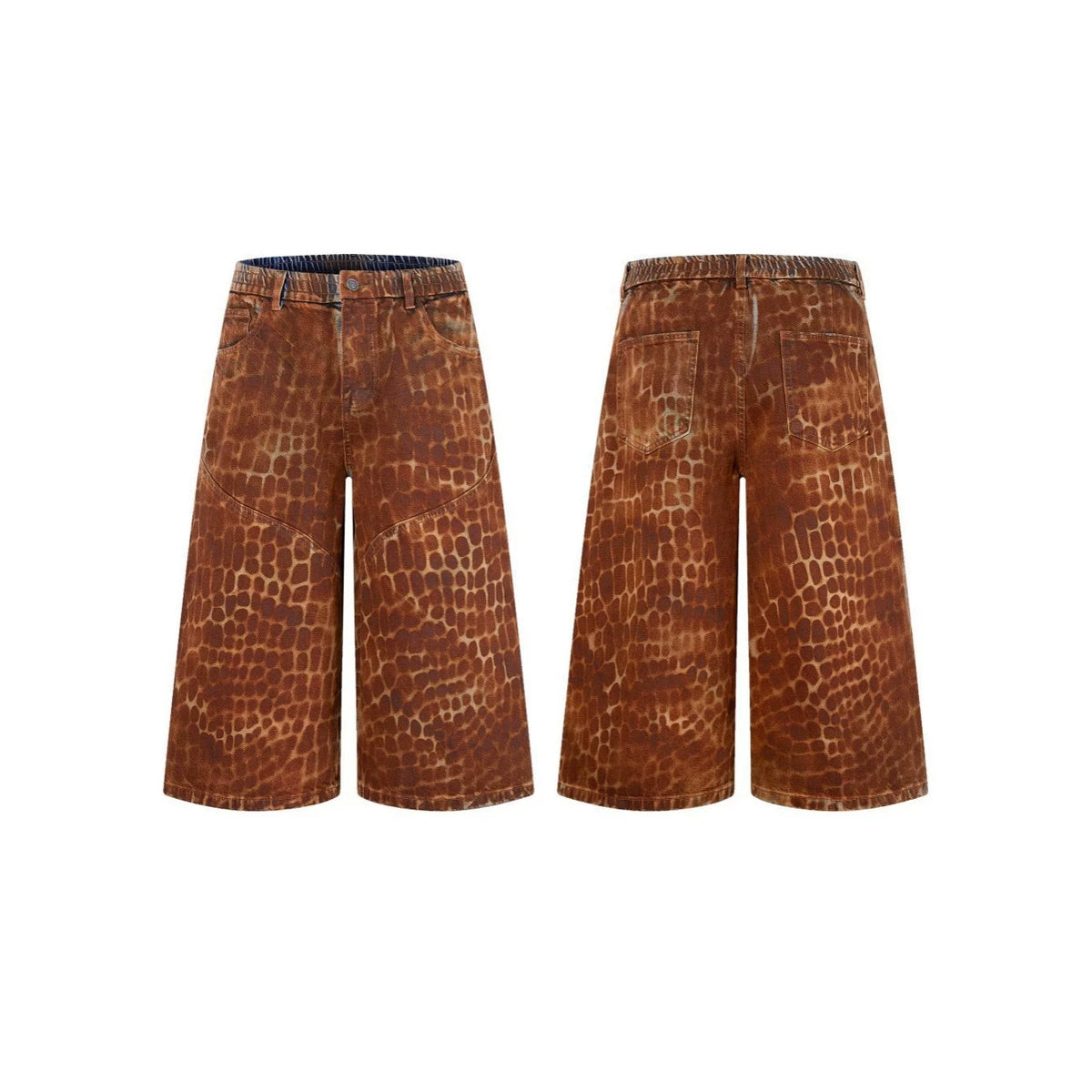 Reptile Print Wide Leg Denim Half Jeans WN28029