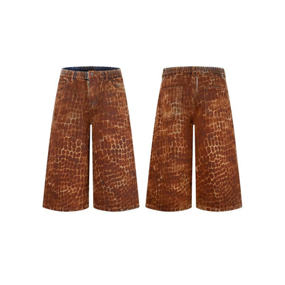 Reptile Print Wide Leg Denim Half Jeans WN28029