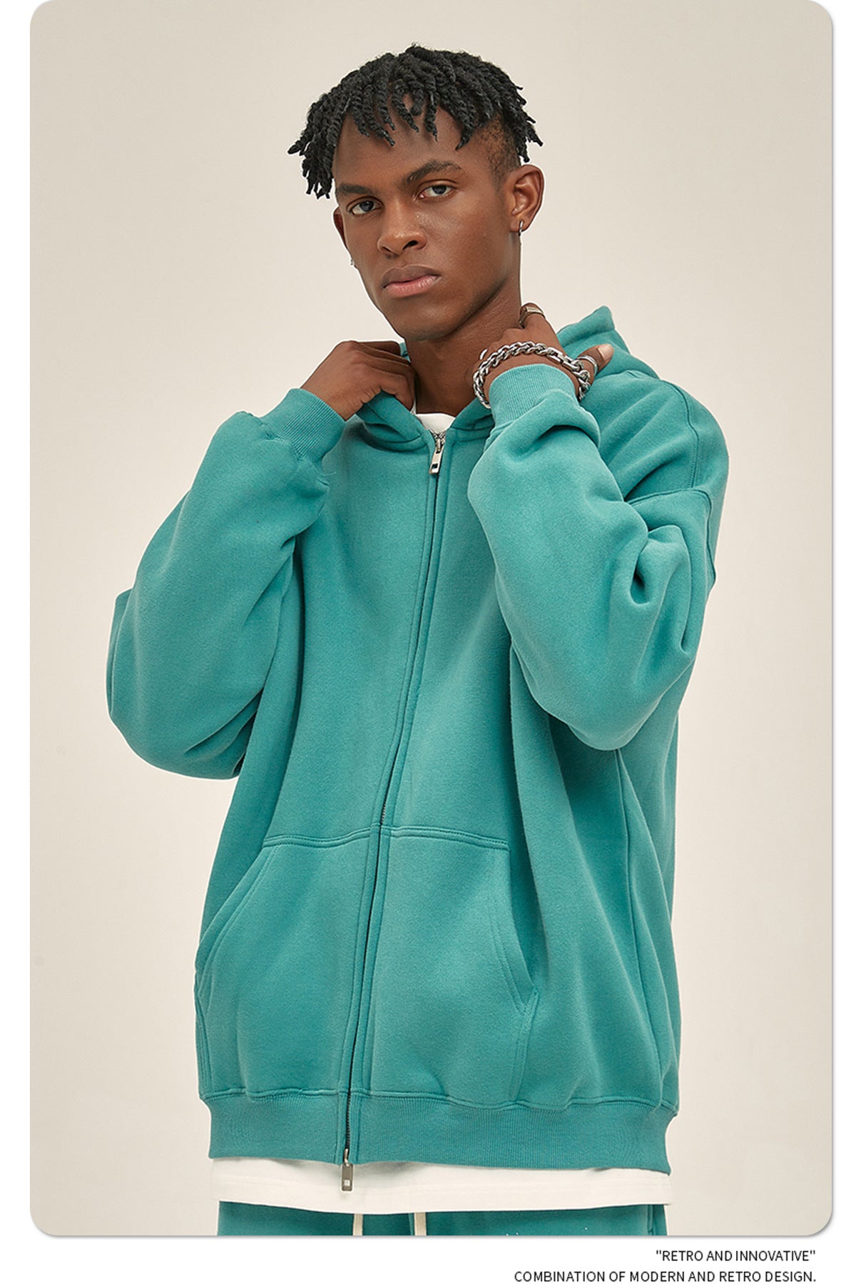 Oversize Heavyweight Zipper Hoodie & Heavyweight Sweatpants Setup WN6640-K