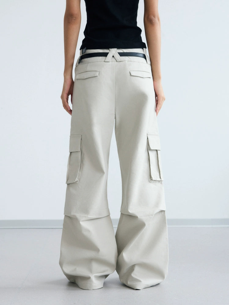 Double Waistband Multi-Pocket Wide Leg Cargo Pants WN18247