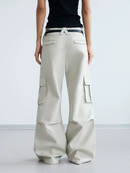 Double Waistband Multi-Pocket Wide Leg Cargo Pants WN18247