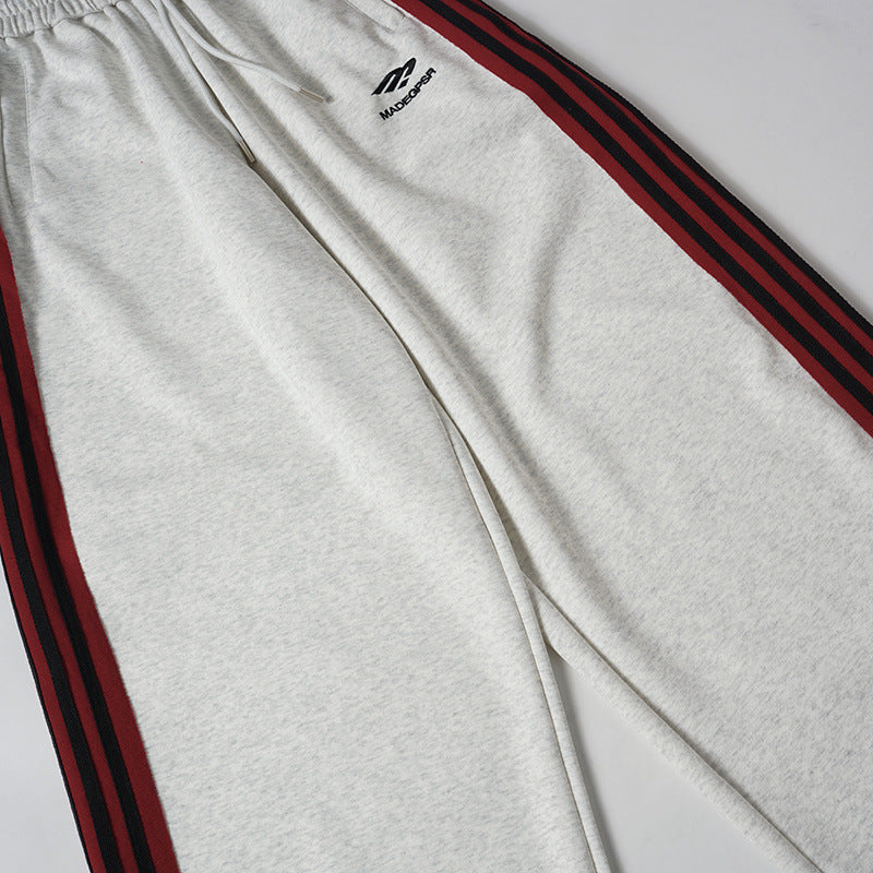 Stripe Embroidery Wide Leg Sweatpants WN28065