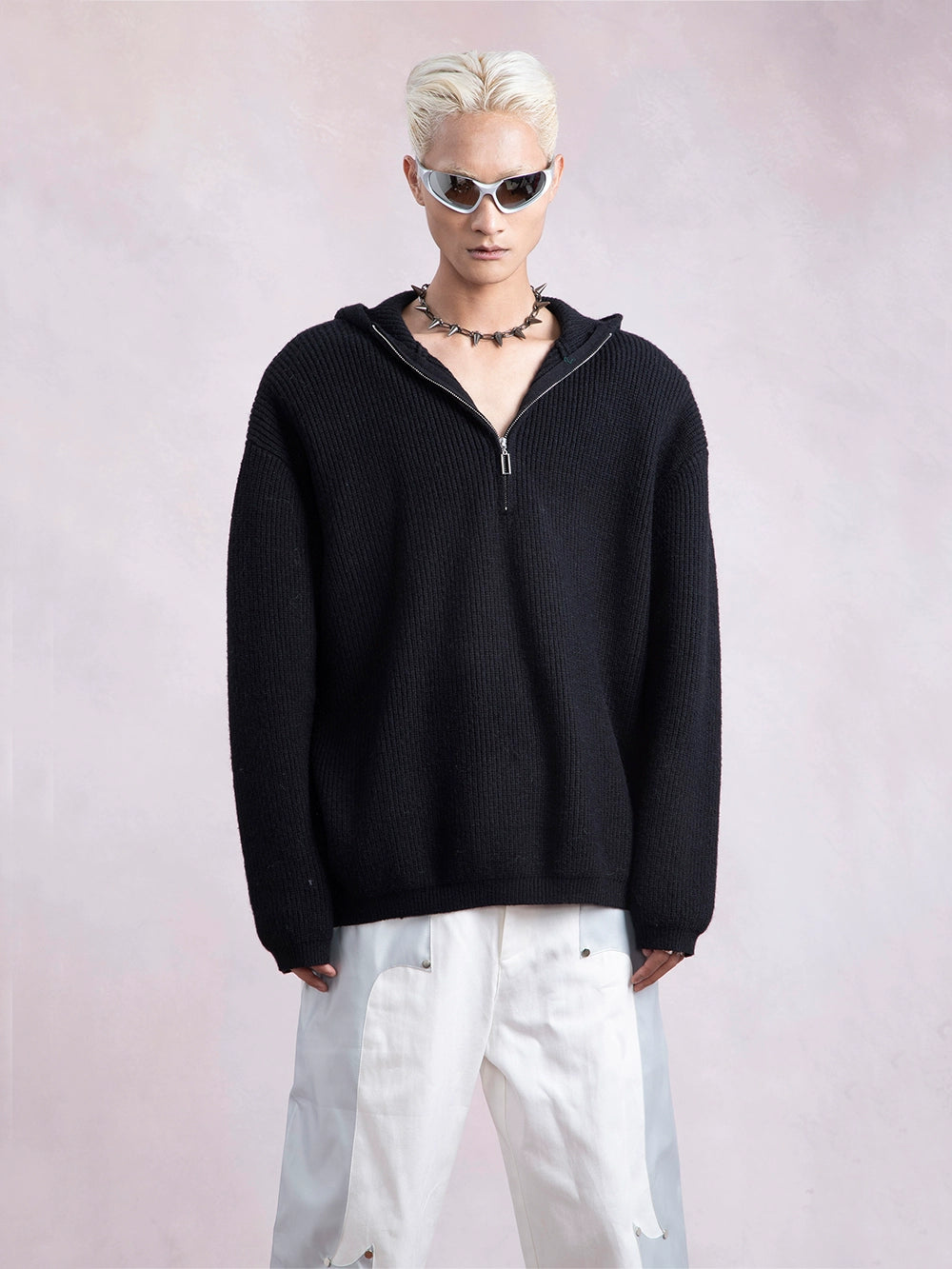 Half Zip Oversize Knit Hoodie WN9345