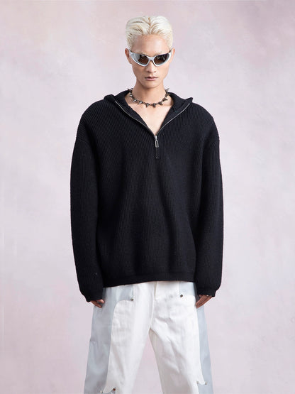 Half Zip Oversize Knit Hoodie WN9345