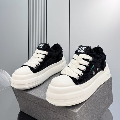 Chunky Platform Frayed Canvas Shell Toe Sneakers WN24840