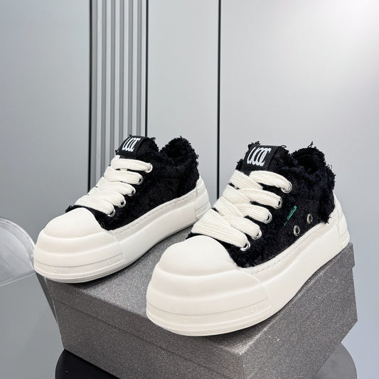 Chunky Platform Frayed Canvas Shell Toe Sneakers WN24840