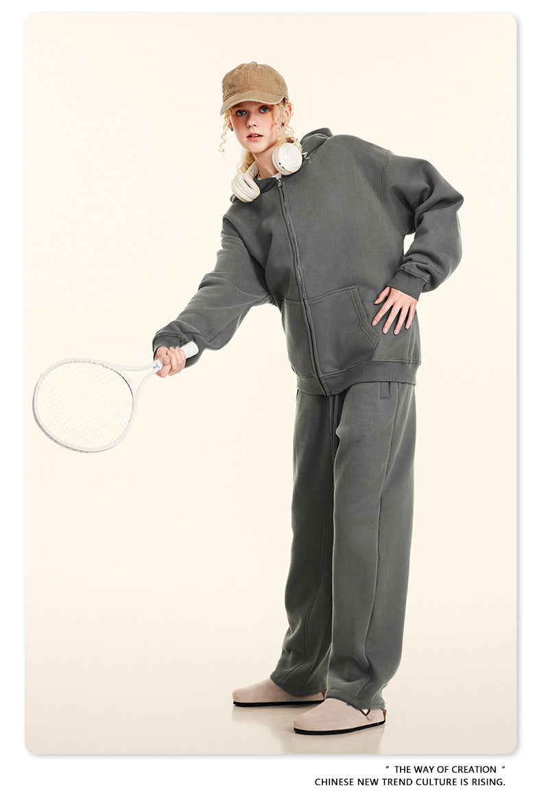 Fleece Lining Oversize Washed Zipper Hoodie WN9943