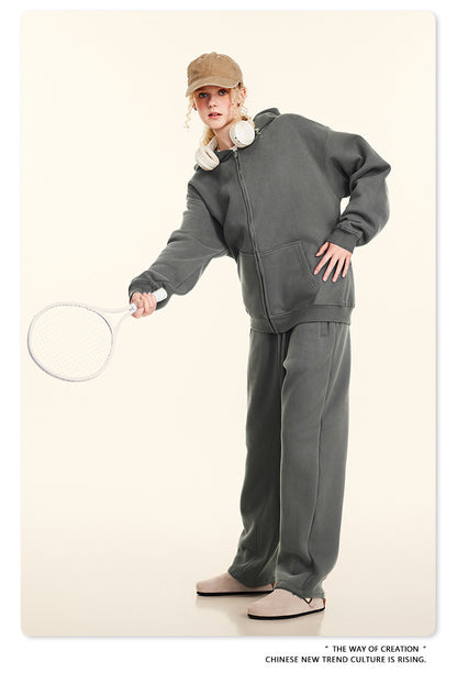 Fleece Lining Oversize Washed Zipper Hoodie WN9943