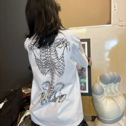 Skeleton Front and Back Print Oversize Short Sleeve T-Shirt WN16735