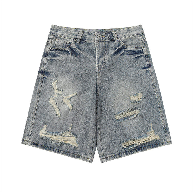 Cutout Damage Short Denim Jeans WN24247