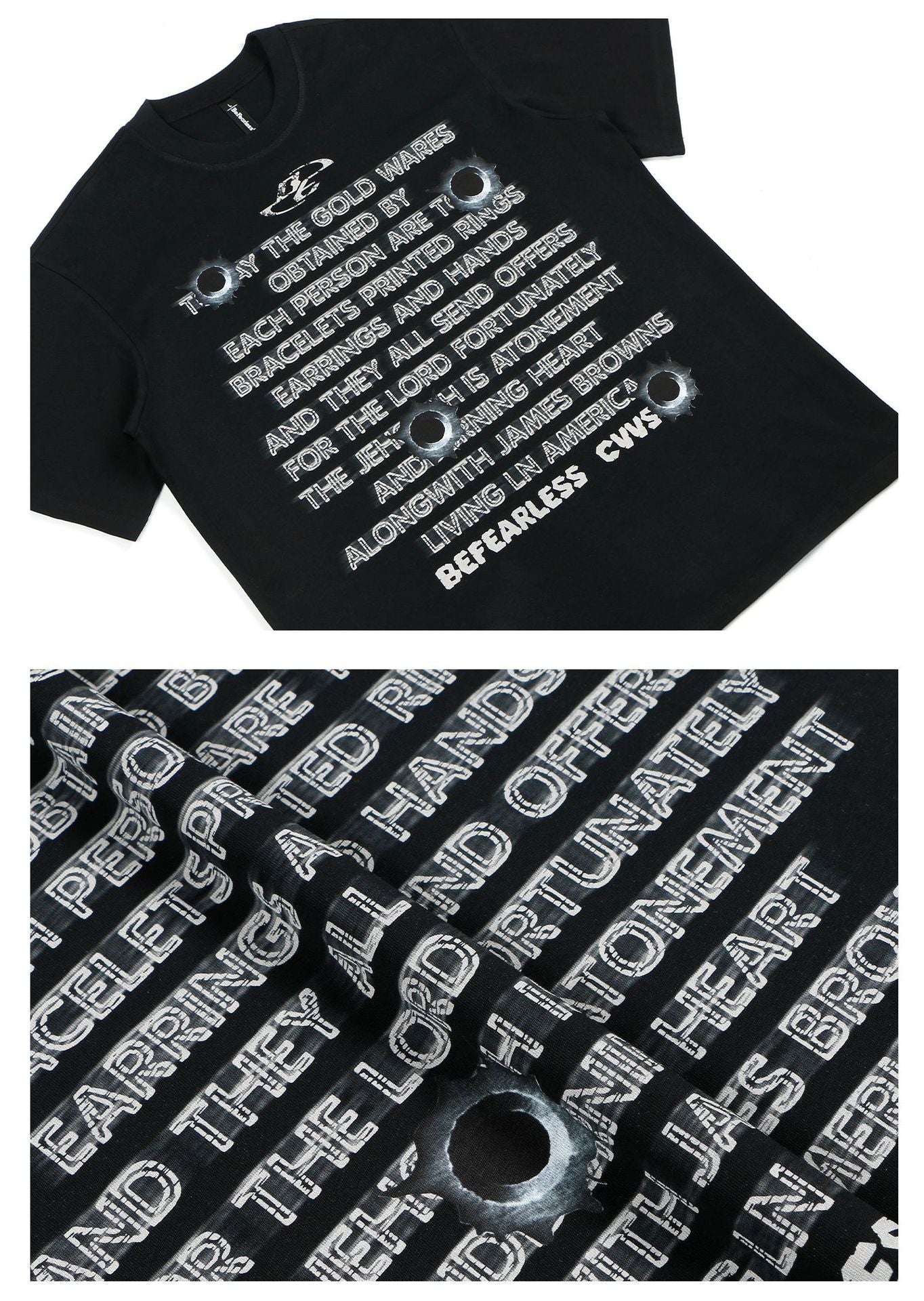 Bullet Hole Letter Print Short Sleeve T-Shirt WN26221