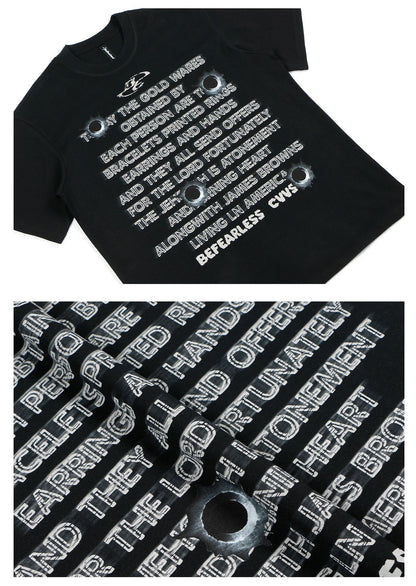 Bullet Hole Letter Print Short Sleeve T-Shirt WN26221