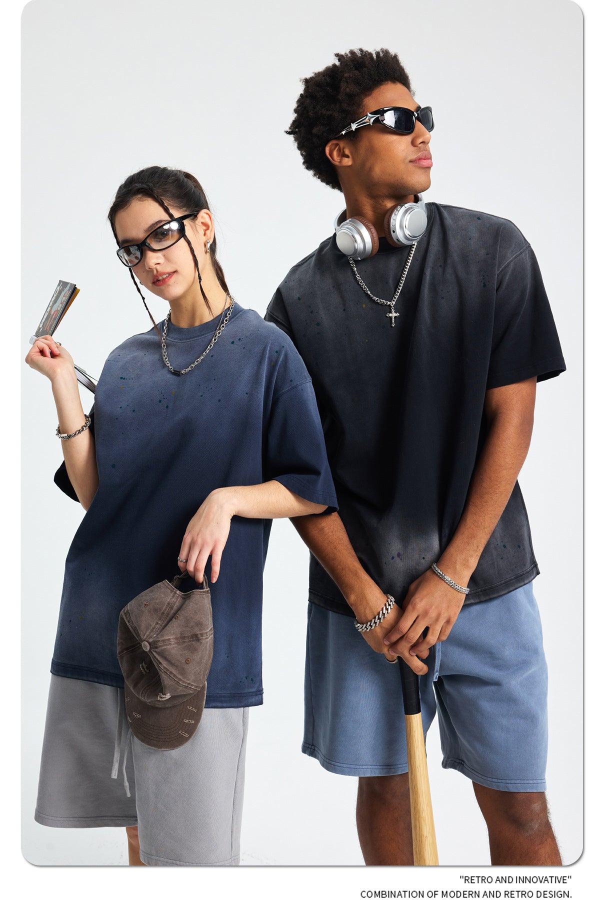 Ink Splash Spray Dye Washed Short Sleeve T-Shirt WN16275