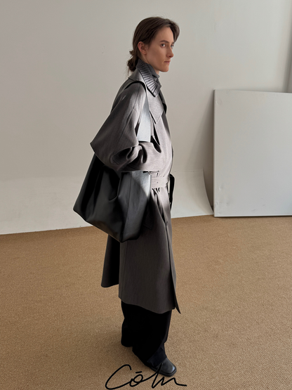 Wide Lapel Belted Long Trench Coat WN21609