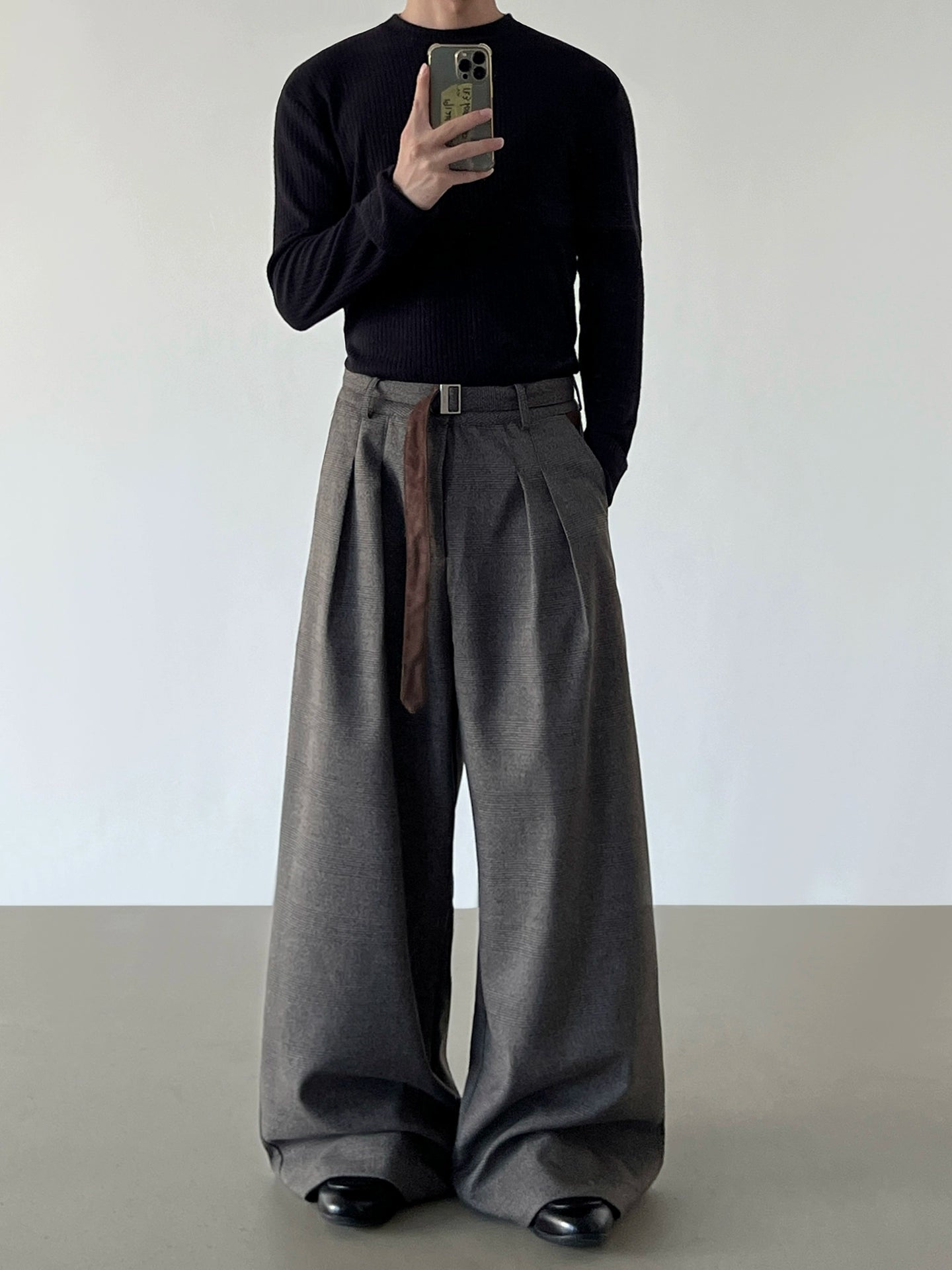 Houndstooth Pleats Wide Leg Trousers WN21209