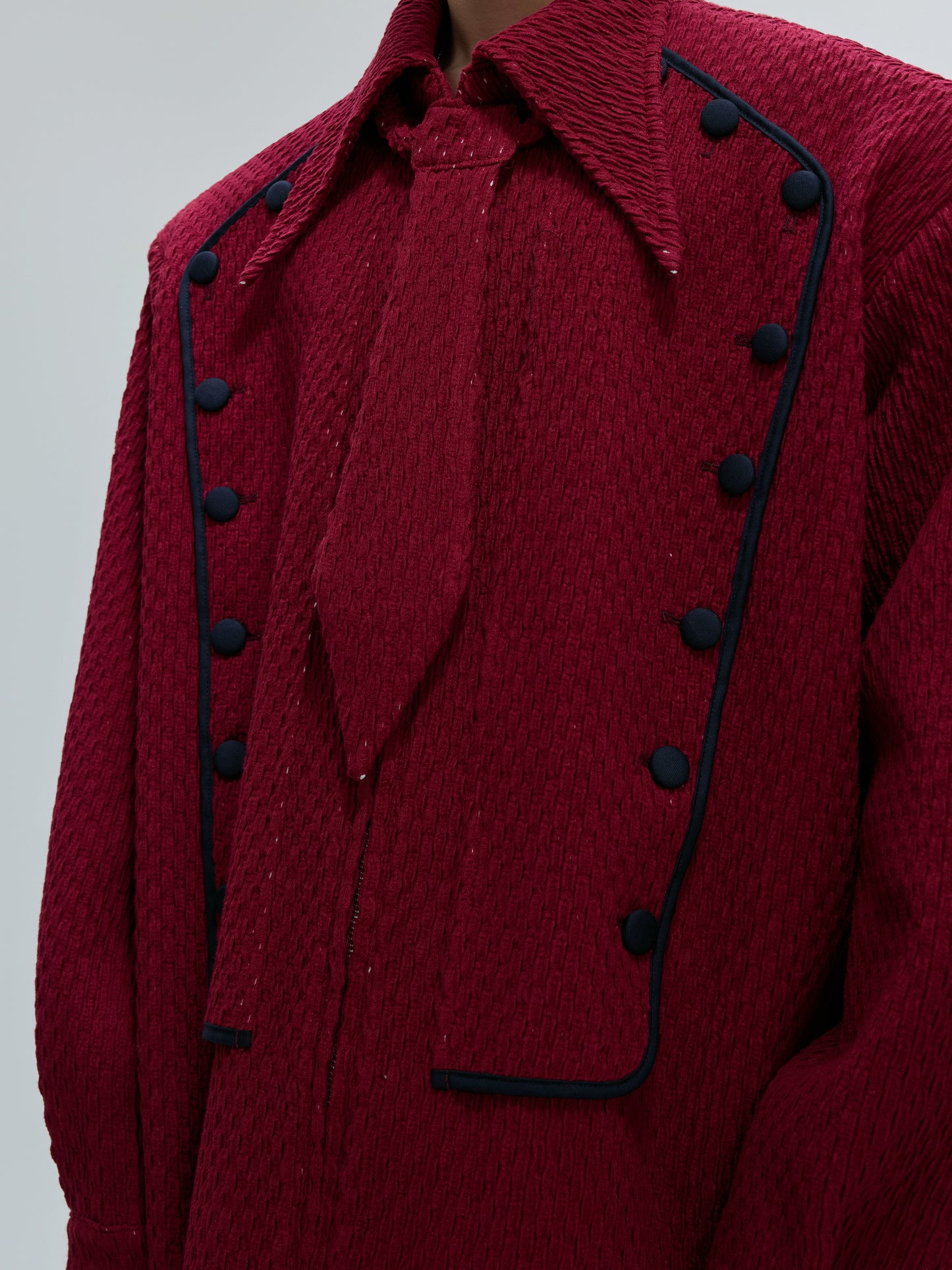 Double-Breasted Textured Tie Design Shirt Jacket WN21740