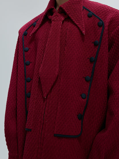 Double-Breasted Textured Tie Design Shirt Jacket WN21740