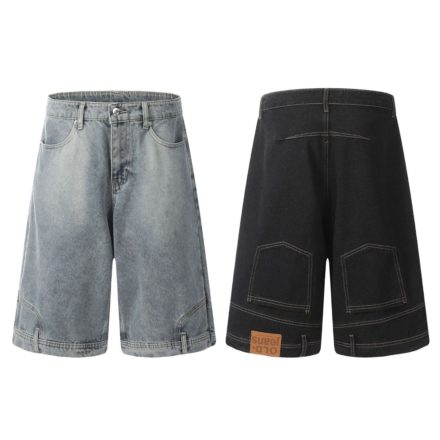 Washed Deconstruction Wide Leg Denim Half Jeans WN26112