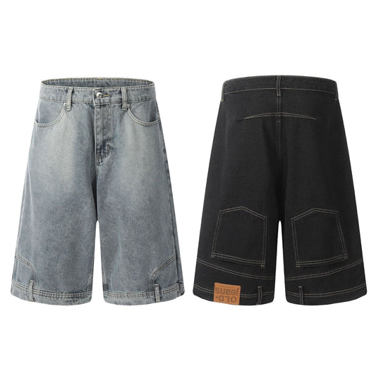 Washed Deconstruction Wide Leg Denim Half Jeans WN26112