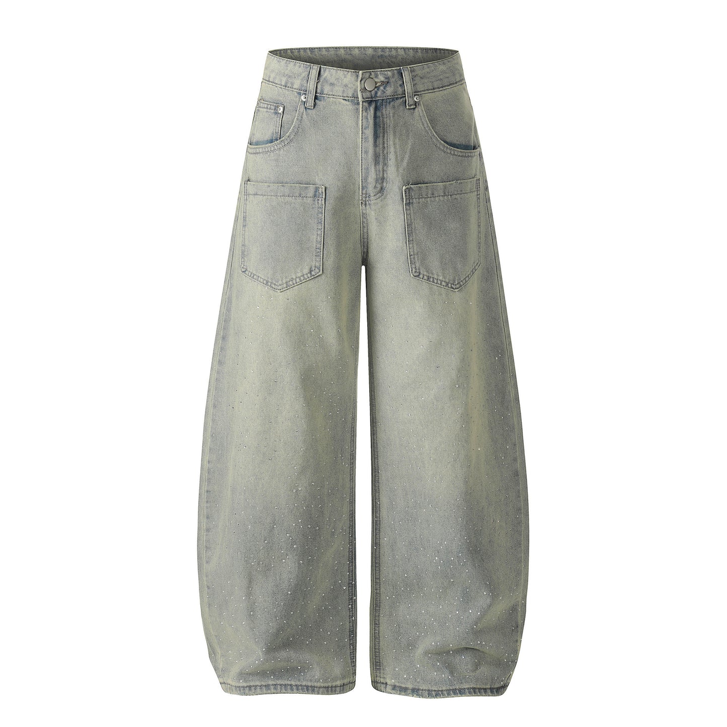 Washed Paint Pocket Wide Leg Denim Jeans WN25792
