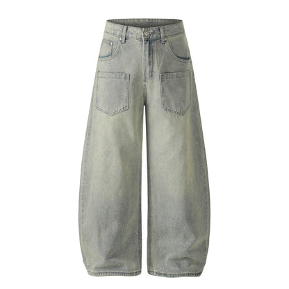 Washed Paint Pocket Wide Leg Denim Jeans WN25792