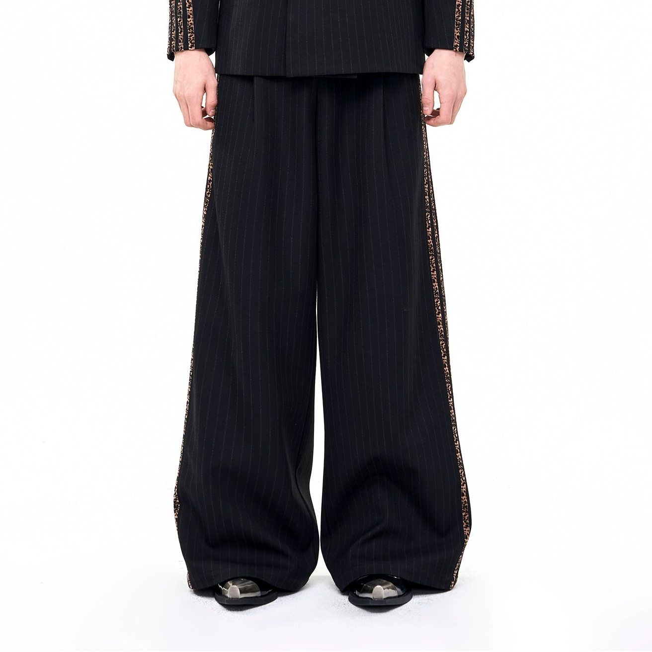 Striped Shoulder-pad Double-Breasted Tailored Jacket & Striped Wide Leg Trousers Setup WN21802
