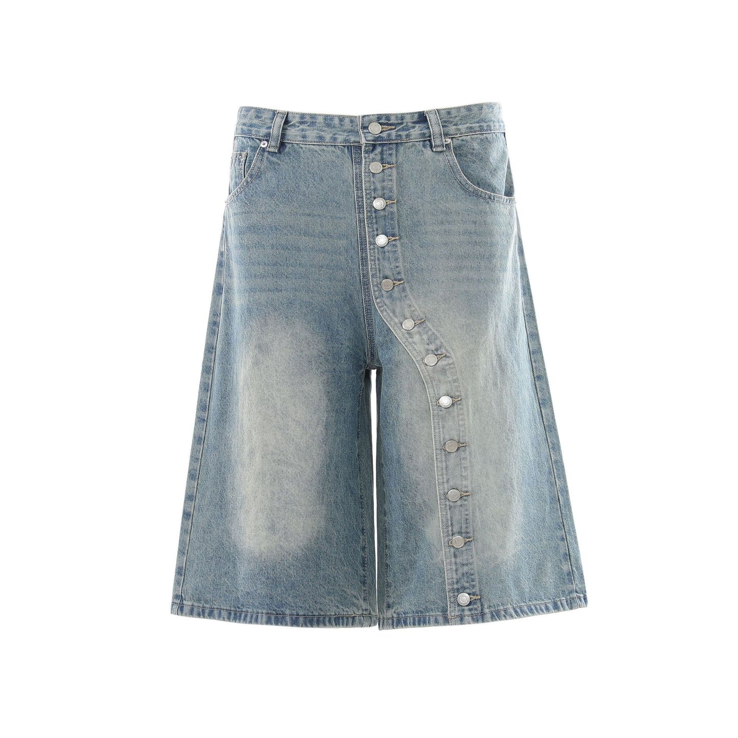 Raw Asymmetrical Button Denim Half Jeans WN26120