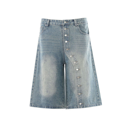 Raw Asymmetrical Button Denim Half Jeans WN26120