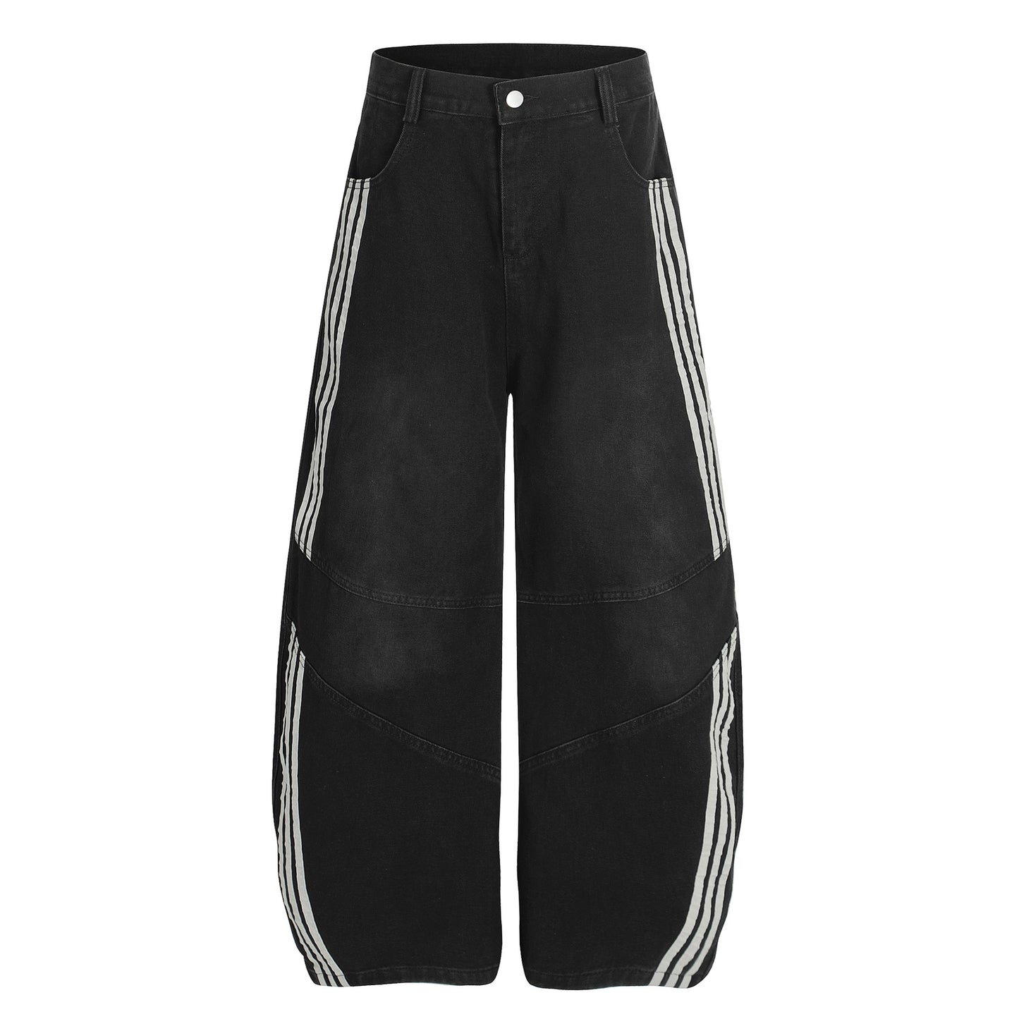 Deconstructed Three-Stripe Curved Wide Leg Denim Jeans WN25738