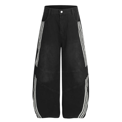 Deconstructed Three-Stripe Curved Wide Leg Denim Jeans WN25738