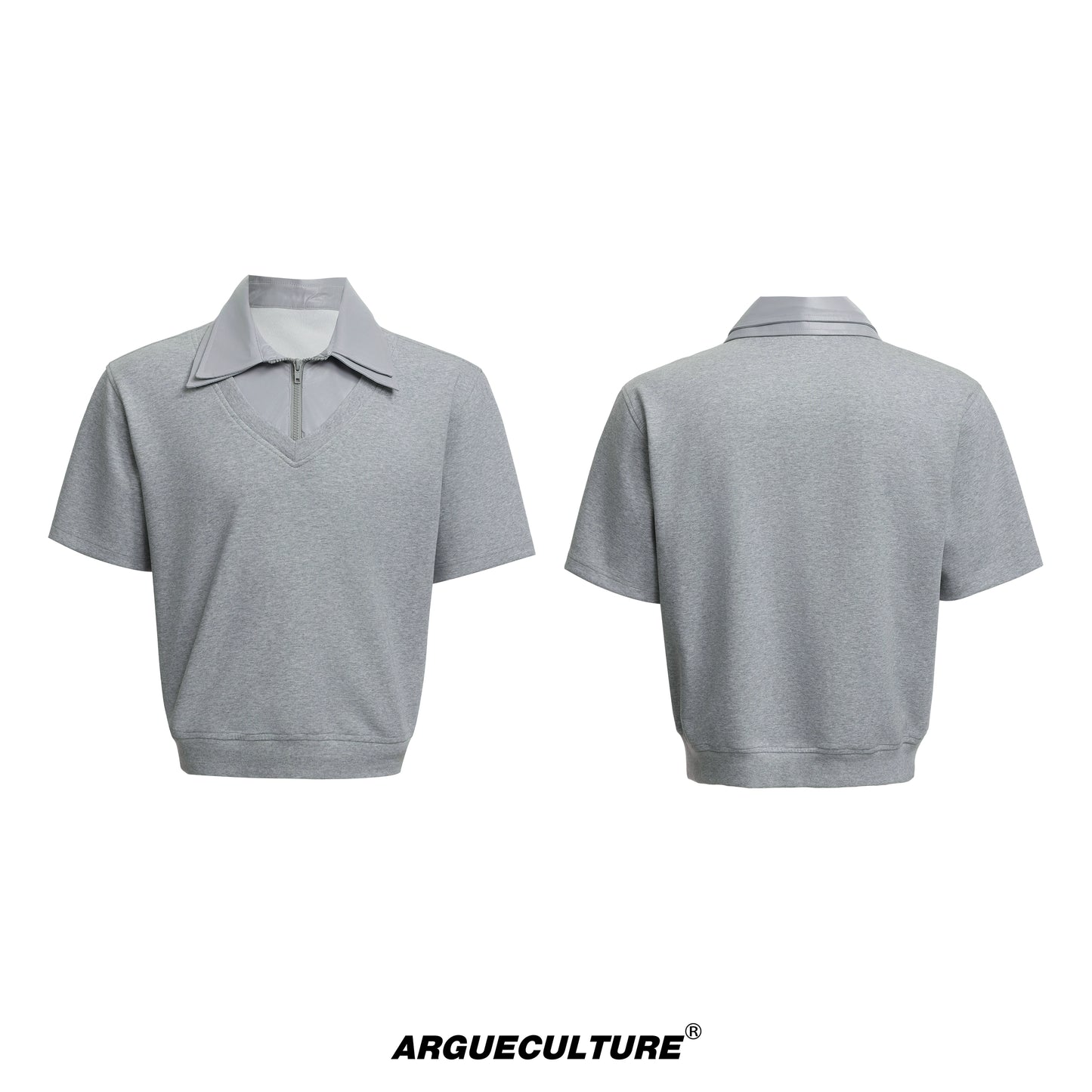 Glossy Double Collar Fake Layered Short Sleeve T-Shirt & Wide Leg Pants Setup WN18371