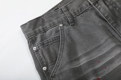 Whisker Ink Splash Curved Wide Leg Denim Jeans WN26157