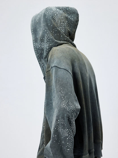 Washed Mud-Dyed Star Rhinestone Zipper Hoodie & Pants Setup WN17052