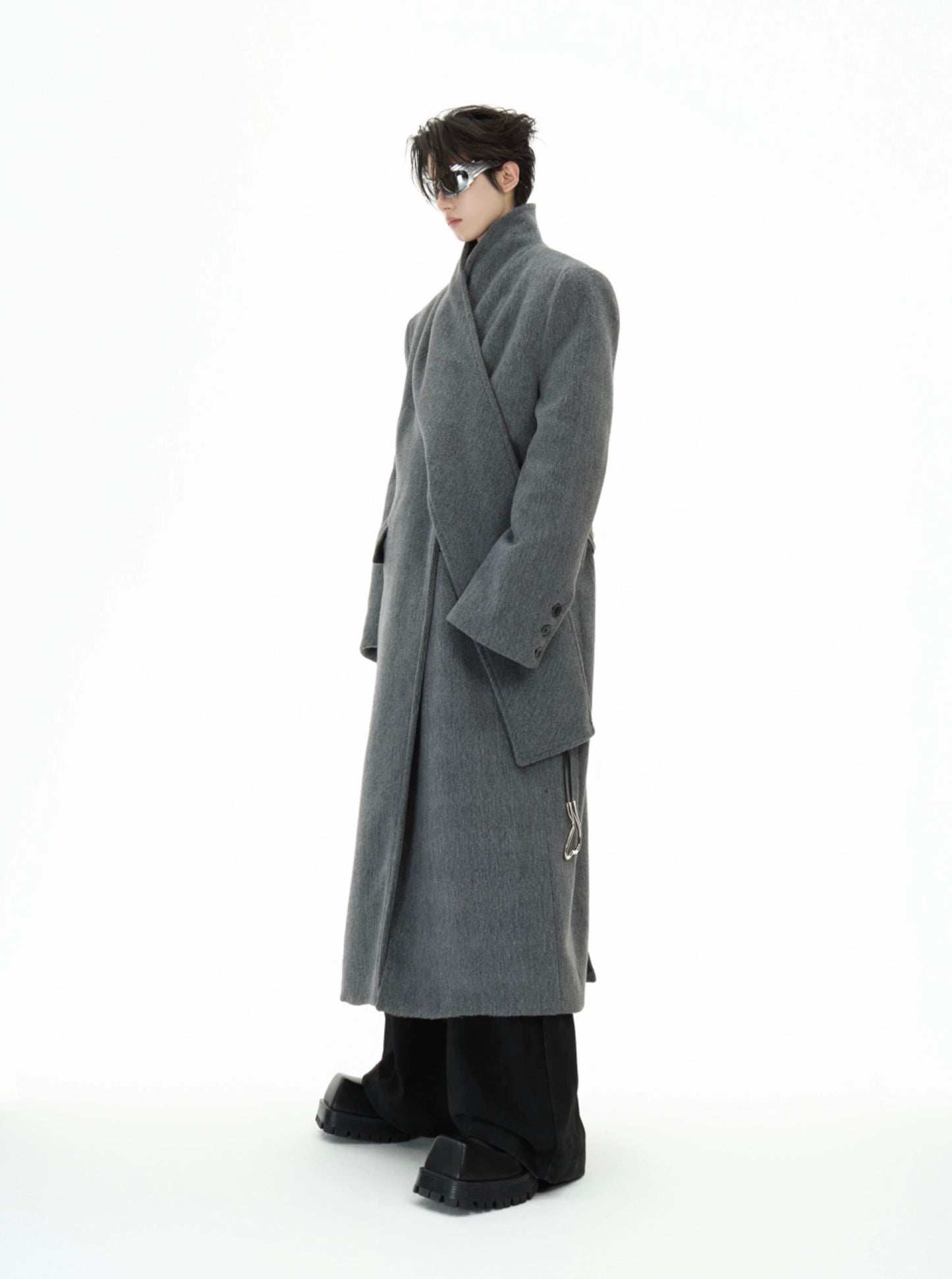 Metal Strap Wool Oversize Long Coat WN11762