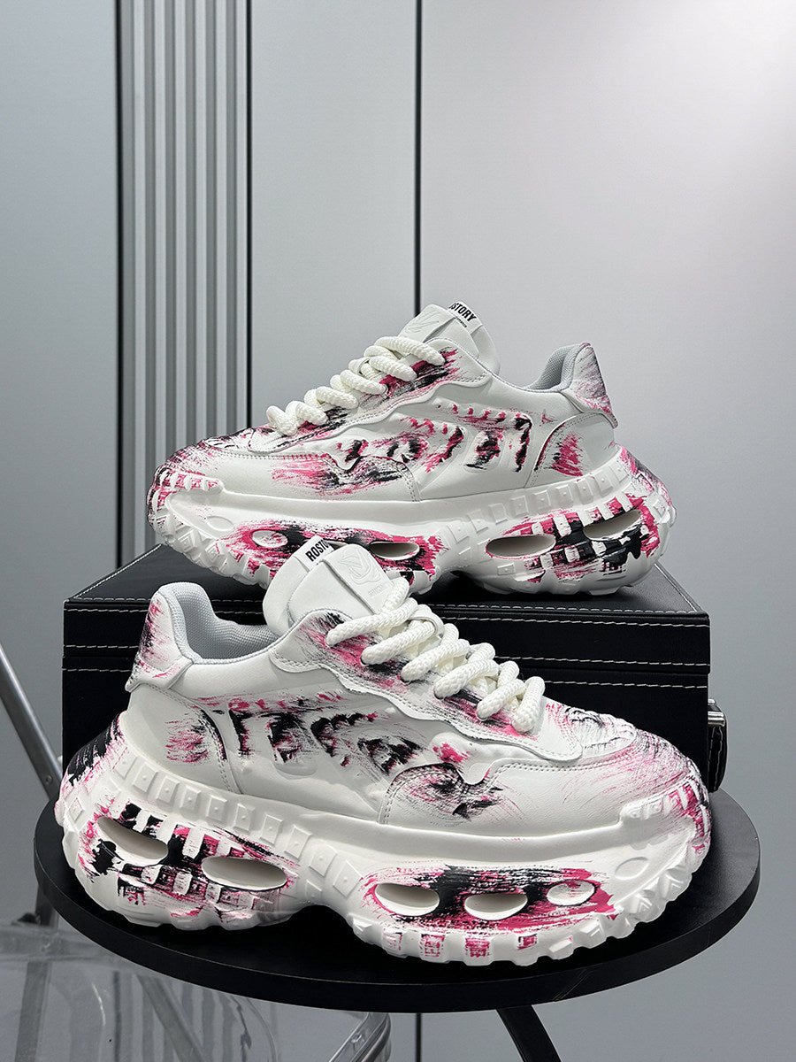 Paint Graffiti Print Chunky Sole Sneakers WN24607