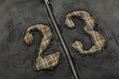 Gradient Number Print Zipper Hoodie WN25524