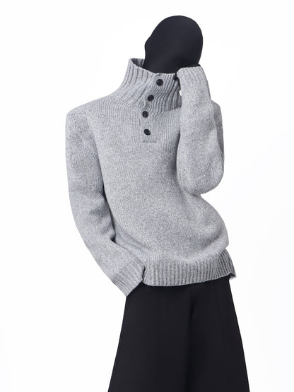 Button High-Neck Rib Knit Sweater WN23703