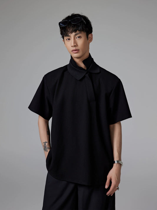 Double-Collar Oversize Short Sleeve Polo Shirt WN13348