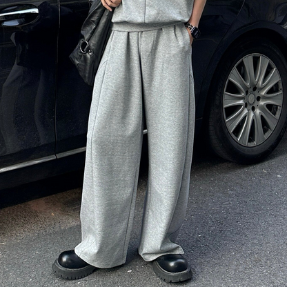 Standing-Collar Button Short Sleeve T-Shirt & Wide Leg Sweatpants Setup WN25303