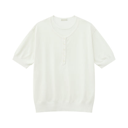 Fake Two Pieces Crew Neck Knit Short Sleeve Shirt WN24956