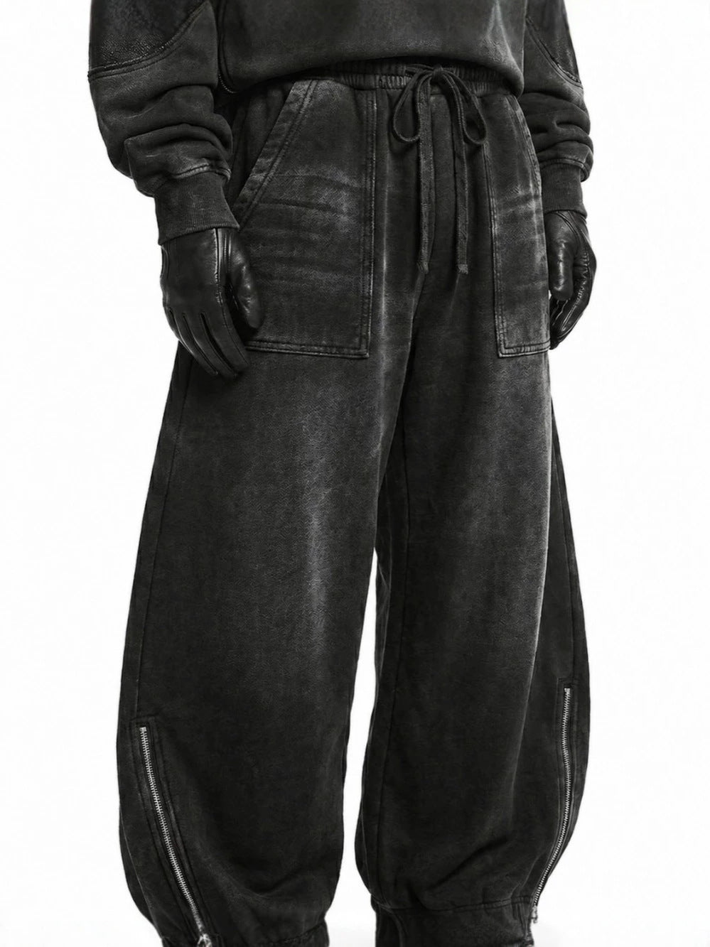 Washed Cargo Pocket Wide Leg Denim Jeans WN28019