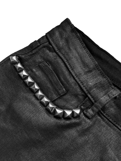 Pocket Rivet Wax Finish Straight Denim Jeans WN27079