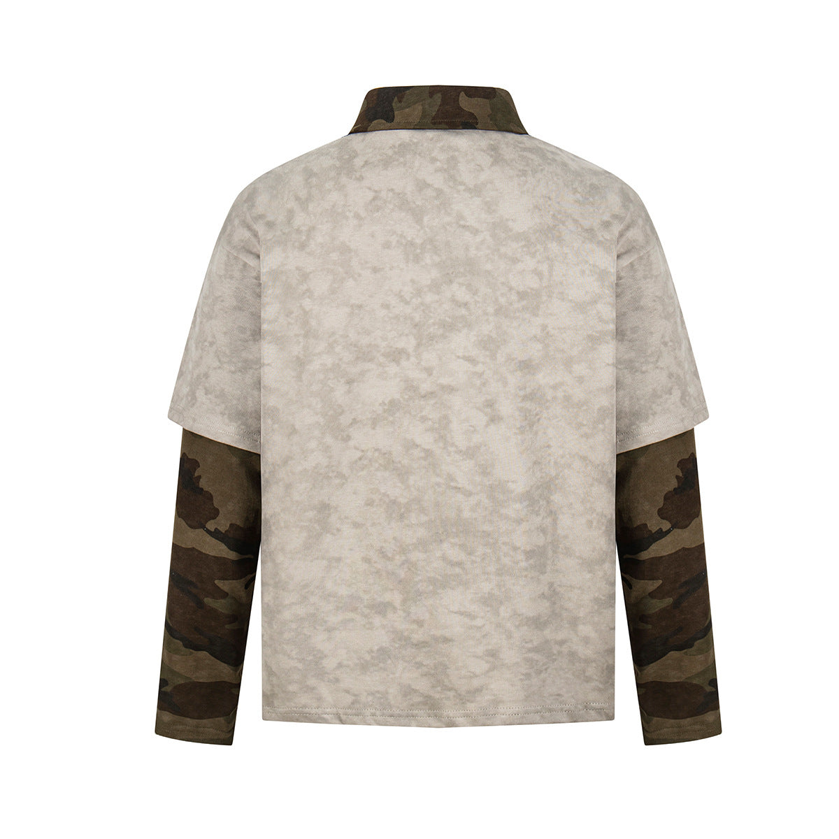 Polo Collar Fake Layered Tie-Dye Print Long Sleeve T-Shirt WN25703