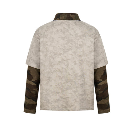 Polo Collar Fake Layered Tie-Dye Print Long Sleeve T-Shirt WN25703