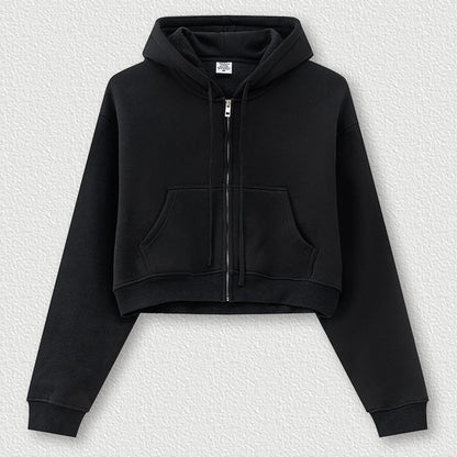 Cropped Sporty Zipper Hoodie & Sweat Jogger Pants & Straight-Leg Sweatpants Setup WN23116