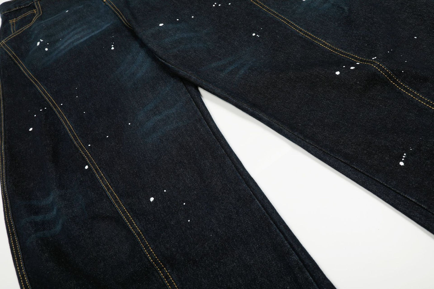 Ink Print Washed Wide Leg Curved Denim Jeans WN23030